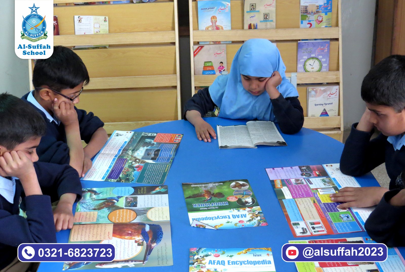 Students in reading corner at Al-Suffah School
